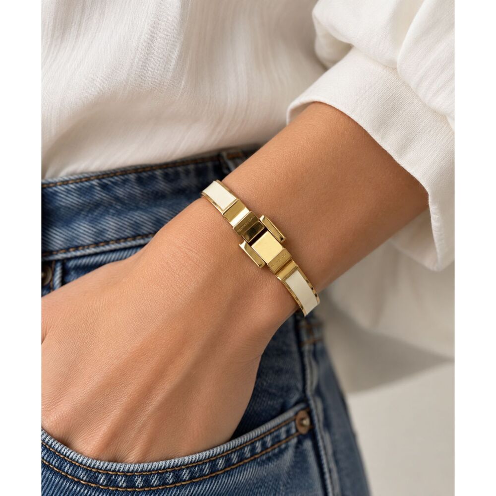 MICHAEL KORS Buckle Cuff Bracelet White/Gold